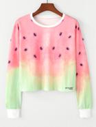 Romwe Watercolor Watermelon Print Crop Sweatshirt