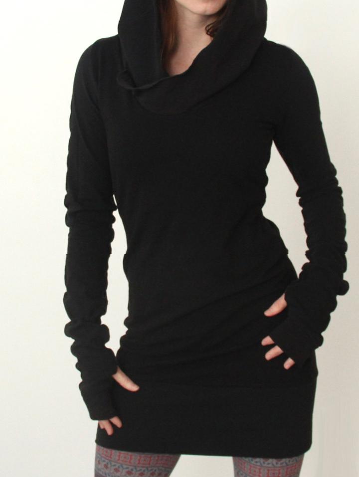Romwe Black Hooded Long Sleeve Slim Bodycon Dress