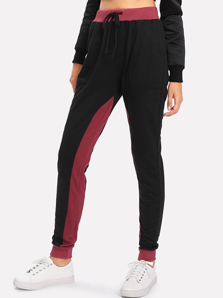 Romwe Contrast Panel Sweatpants