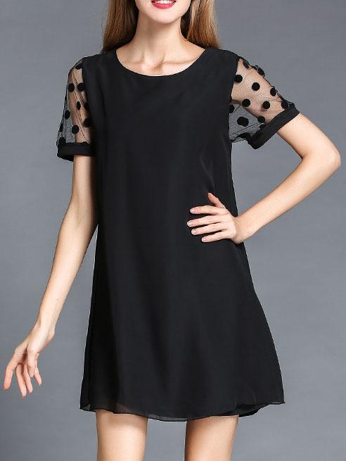 Romwe Embroidery Mesh Sleeve Chiffon Dress