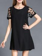 Romwe Embroidery Mesh Sleeve Chiffon Dress