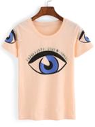 Romwe Eyes Beaded Pink T-shirt