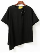 Romwe Cutout Neck Side Slit Asymmetric T-shirt - Black