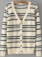 Romwe With Buttons Striped Hollow Black Cardigan