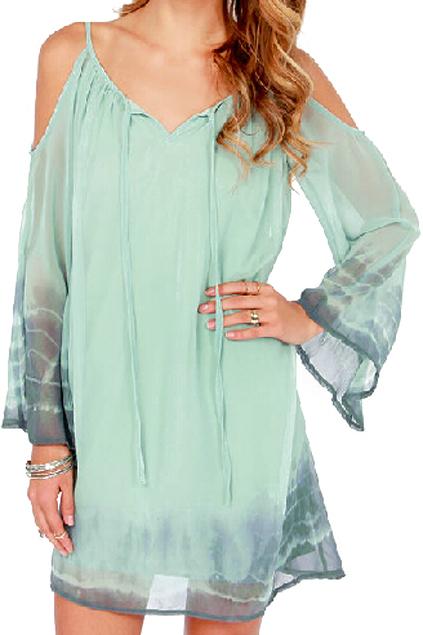 Romwe Cut-out Shoulder V-neck Chiffon Dress