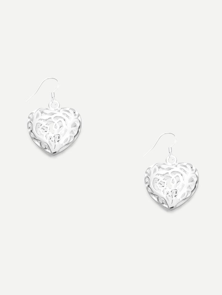 Romwe Silver Hollow Heart-shaped Drop Earrings