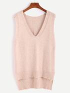 Romwe V Neck Slit Side High Low Sweater Vest