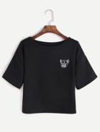 Romwe Black Cartoon Patch T-shirt