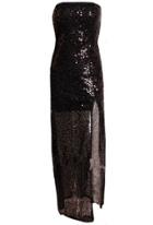 Romwe Strapless With Sequined Thigh Spilt Black Dress