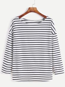 Romwe Striped Dropped Shoulder Seam T-shirt