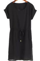 Romwe Short Sleeve Cuffed Black Dress