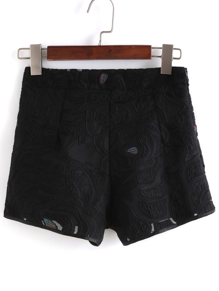 Romwe High Waist Jacquard Black Shorts