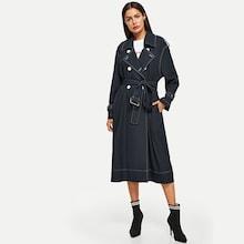 Romwe Contrast Stitch Split Back Trench Coat