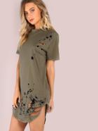 Romwe Distressed Grungy Splatter Curved Tee Dress