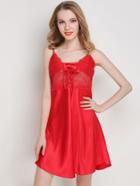 Romwe Lace Overlay Lace Up Satin Cami Dress