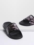 Romwe Black Camouflage Print Open Toe Pu Sandals