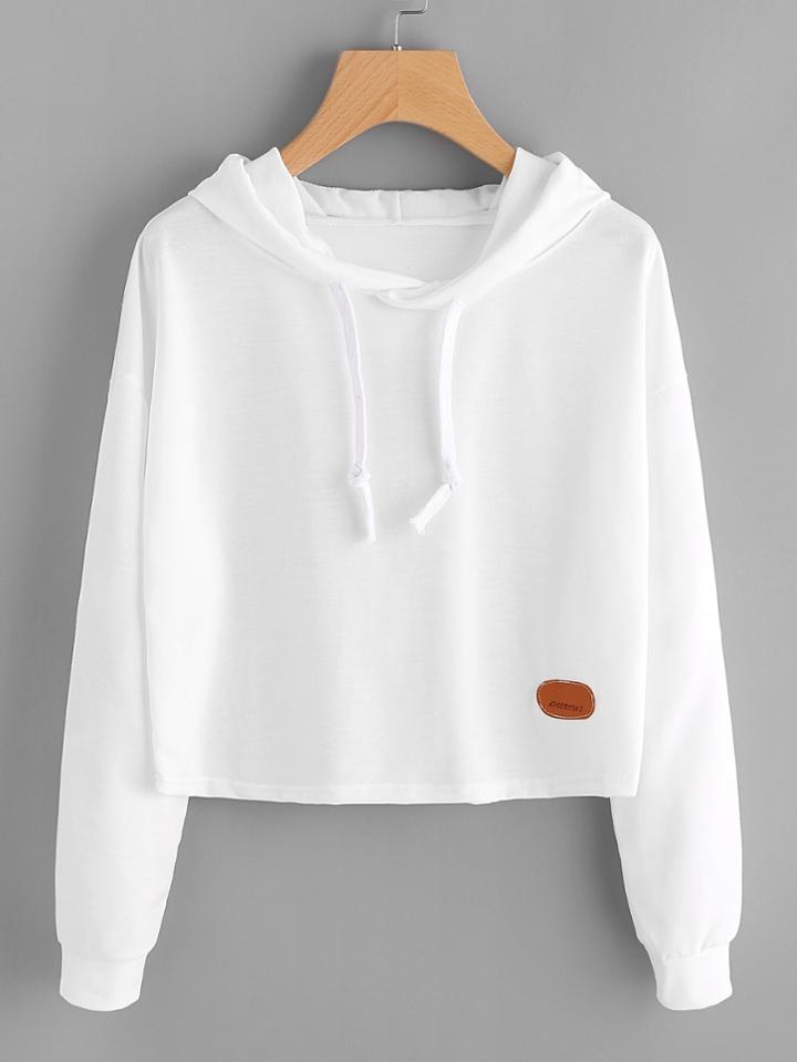 Romwe Drop Shoulder Patch Crop Hoodie