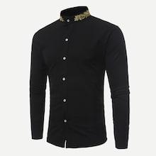 Romwe Guys Wheat Ears Embroidery Shirt