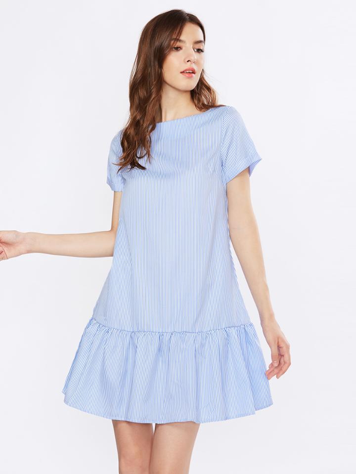 Romwe Tiered Hem Pinstripe Dress