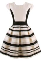 Romwe Striped Pleated Puff Dress