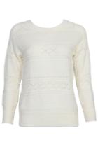 Romwe Hollow-out Sheer White Jumper