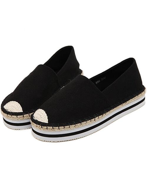 Romwe Black Toe Patch Heavy-bottomed Flats