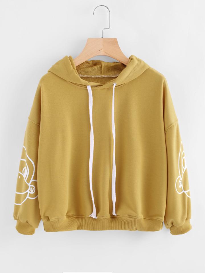 Romwe Monkey Print Sleeve Hoodie