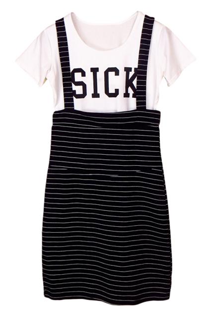 Romwe Letter Print Striped Strapped Two-piece Suits