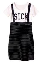 Romwe Letter Print Striped Strapped Two-piece Suits