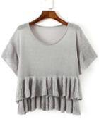 Romwe Bell Sleeve Peplum Hem Grey Sweater