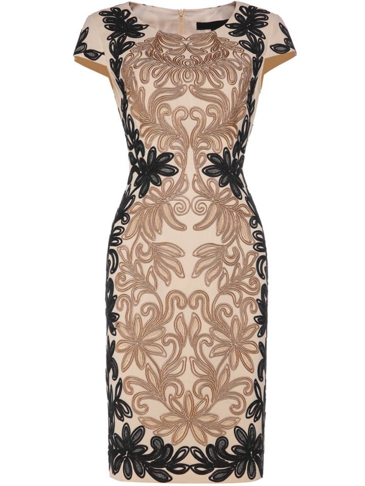 Romwe Apricot Disc Flowers Sheath Dress