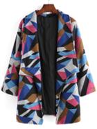 Romwe Lapel Geometric Print Long Coat