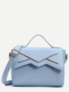 Romwe Blue Metal Plate Embellished Cut Flap Satchel Bag