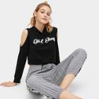 Romwe Cut Out Letter Print Hoodie