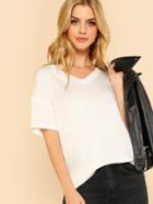 Romwe Solid V Neck T-shirt