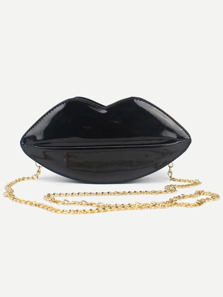 Romwe Black Zipper Lips Shaped Pu Chain Bag