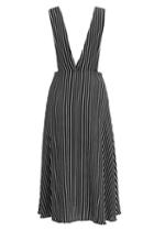Romwe Deep Plunge Neck Vertical Striped Black Dress