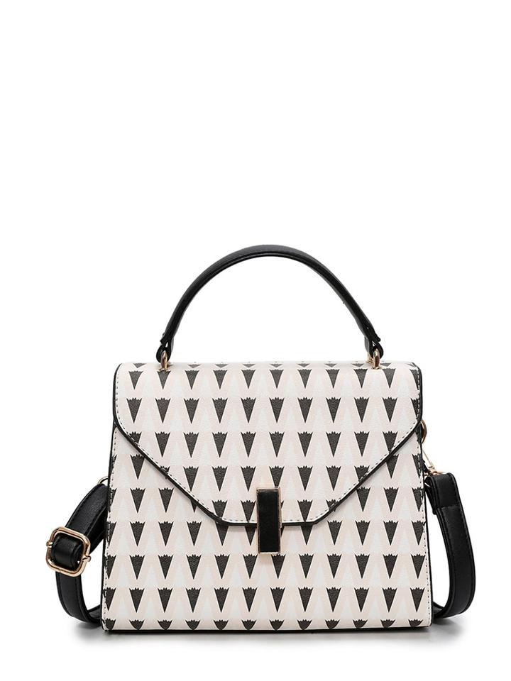 Romwe Geo Print Top Handle Structured Bag