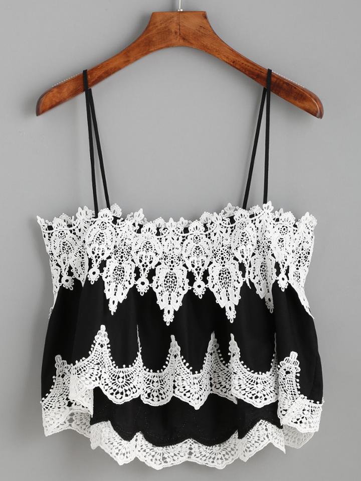 Romwe Contrast Crochet Cami Top