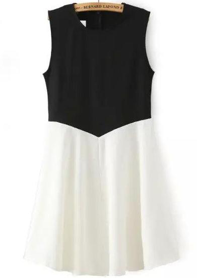 Romwe Colour-block Sleeveless Ruffle Casual Dress