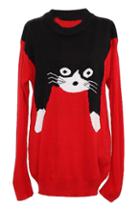 Romwe Cute Cat Knitted Loose Jumper