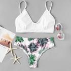Romwe Spaghetti Strap Top With Tropical Bikini