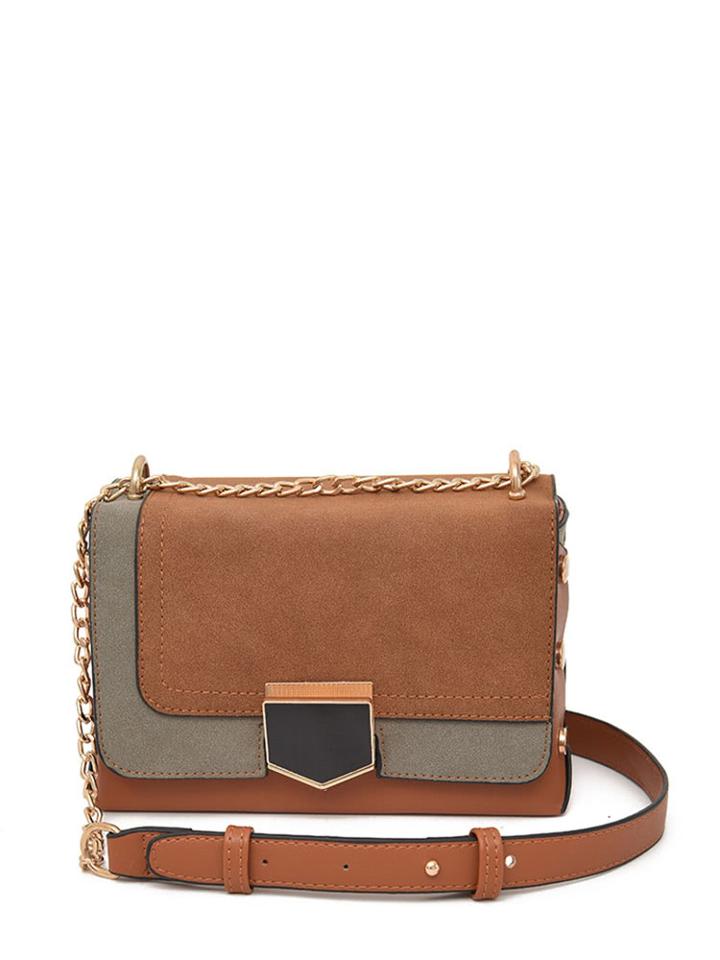 Romwe Two Tone Pu Flap Crossbody Bag