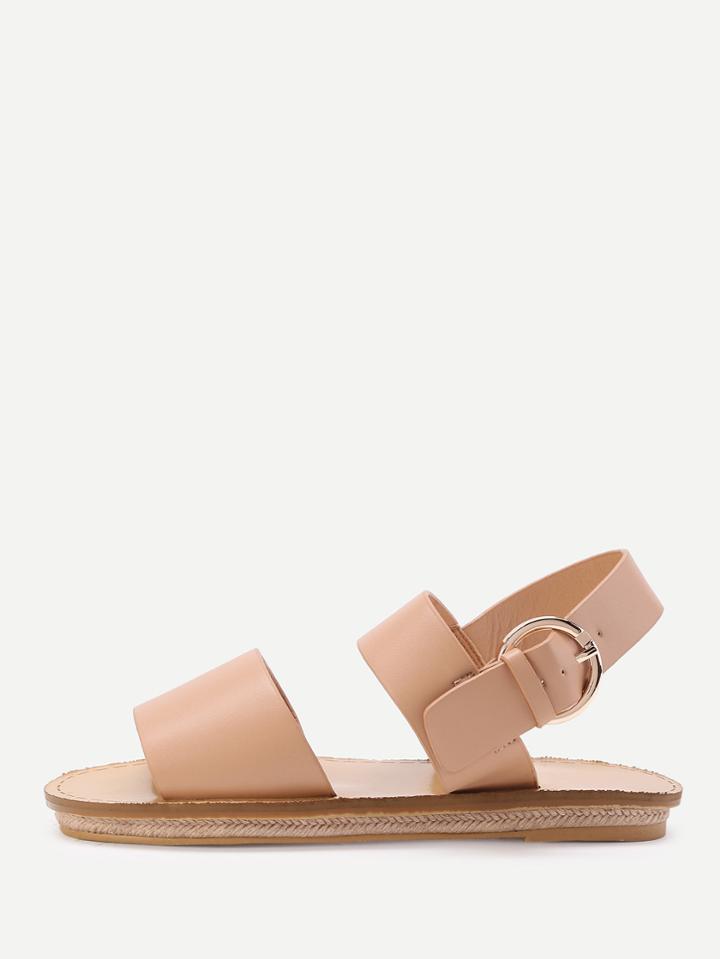 Romwe Metal Buckle Detail Pu Flat Sandals
