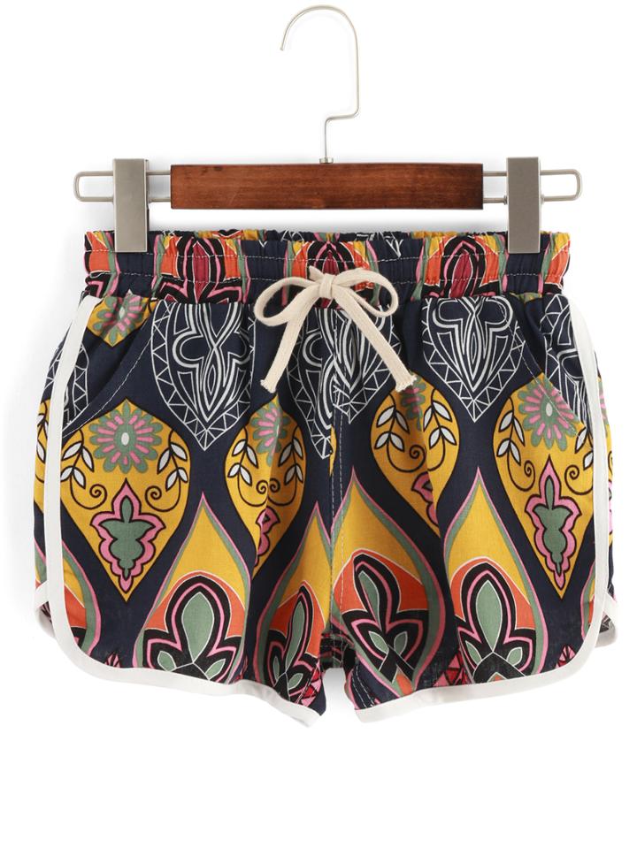 Romwe Aztec Print Shorts With Draw Cord Waist