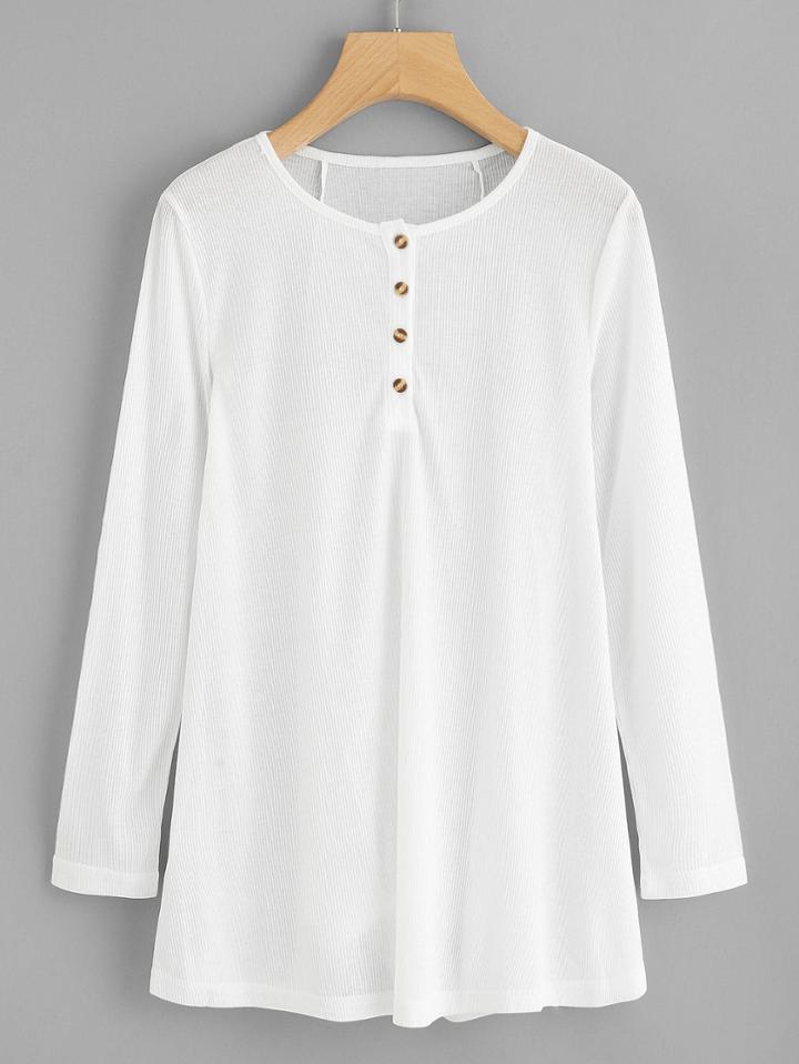 Romwe Solid Button Detail Longline Tee