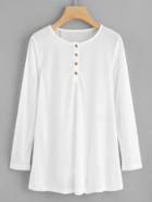 Romwe Solid Button Detail Longline Tee