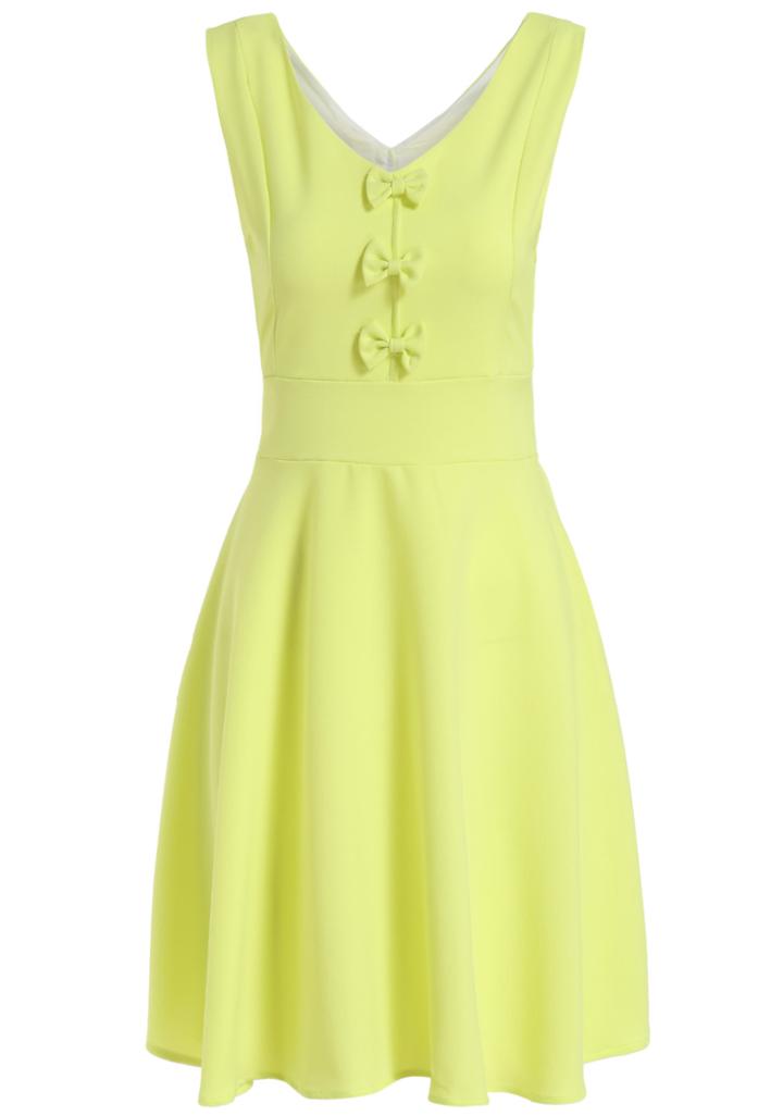 Romwe V Neck With Bow Chiffon Pleated Dress
