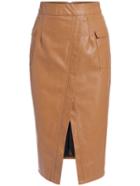 Romwe Pockets Zipper Wrapped Slit Pu Skirt
