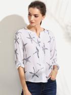 Romwe White Starfish Print Notch Neck Buttons Blouse